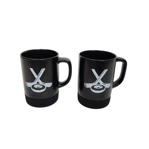 Tim Hortons Hockey Sticks Puck Base Black Ceramic Coffee Mug Cups Set of 2